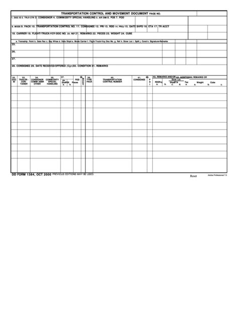 Fillable Dd Form 1384 10/00 Transportation Control And Movement