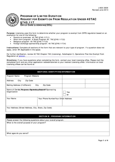 Fillable Dfps Form J8002839 Request For Exemption From Regulation