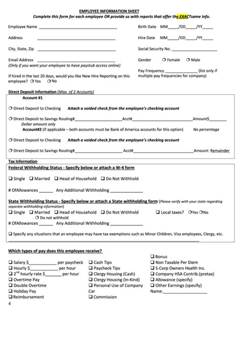 Fillable Employee Information Sheet For Intuit Full Service Payroll