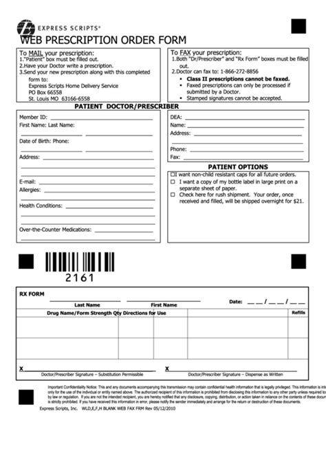 Fillable Express Scripts MailIn Prescription Order Form printable pdf