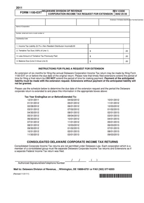 Fillable Form 1100Ext Corporation Tax Request For Extension