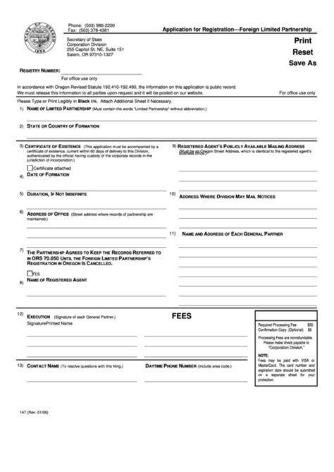 Fillable Form 147 Application For RegistrationForeign Limited