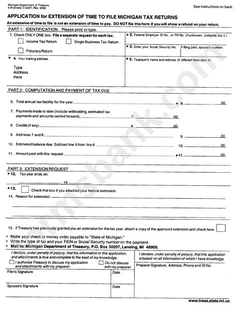 Fillable Form 4 Application For Extension Of Time To File Michigan