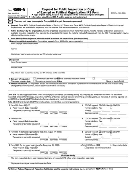 Fillable Form 4506A Request For Public Inspection Or Copy Of Exempt