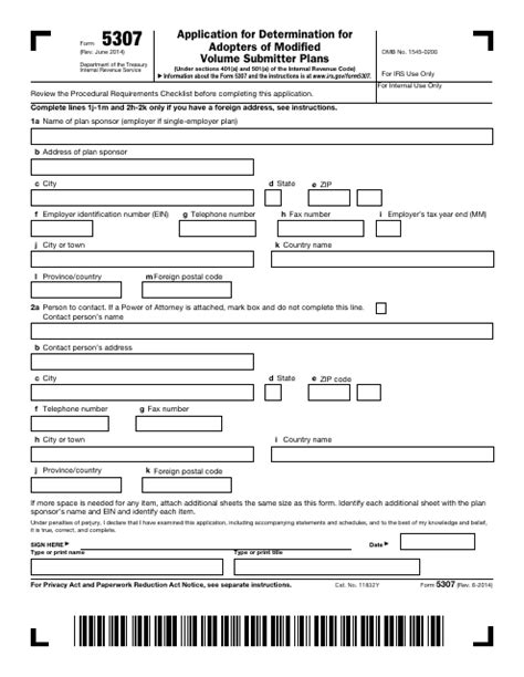 Fillable Form 5307 Application For Determination For Adopters Of
