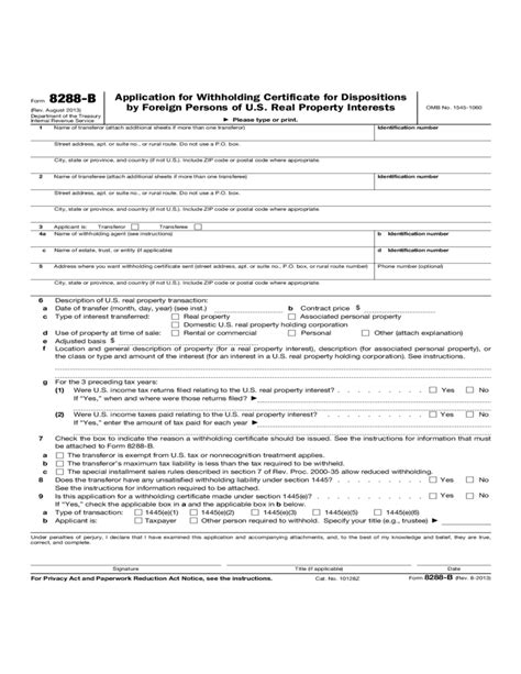 Fillable Form 8288B Application For Withholding Certificate For