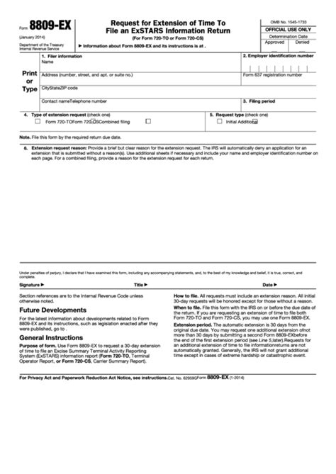Fillable Form 8809Ex Request For Extension Of Time To File An