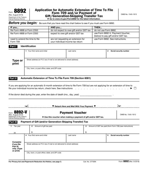 Fillable Form 8892 Application For Automatic Extension Of Time To