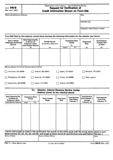 Fillable Form 940B Request For Verification Of Credit Information