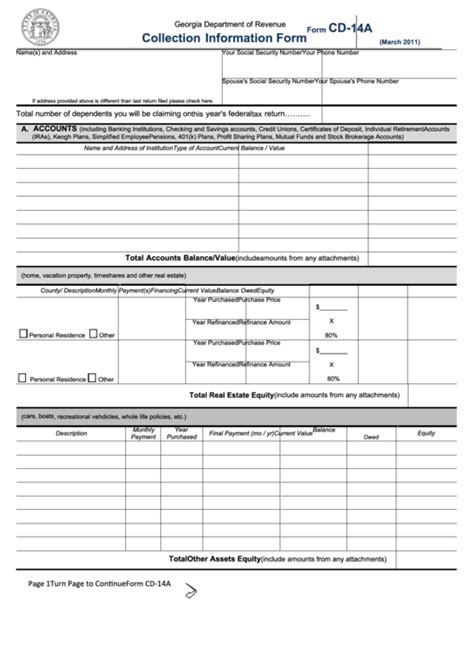 Fillable Form Cd14a Collection Information Form Department