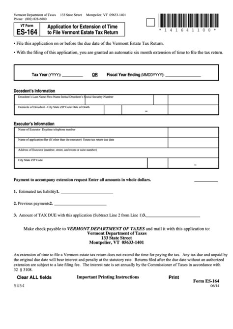 Fillable Form Es164 Application For Extension Of Time To File