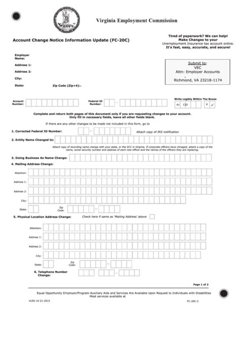 Fillable Form Fc20c Account Change Notice Information Update
