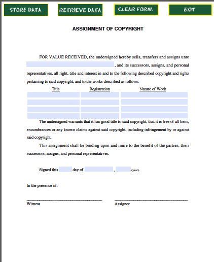 Fillable Form For Assignment Of Copyright Free Fillable Pdf Forms