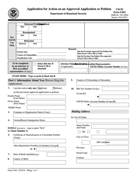 Fillable Form I824 Application For Action On An Approved Application