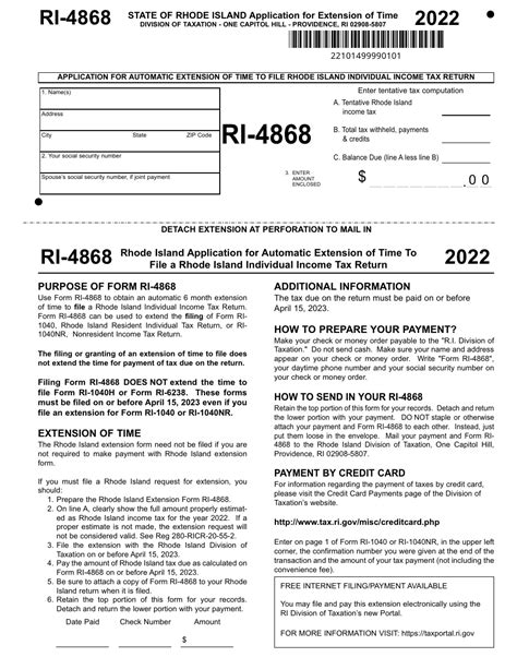 Fillable Form Ri 4868 Application For Automatic Extension Of Time To