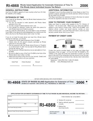 Fillable Form Ri4868 Rhode Island Application For Extension Of Time