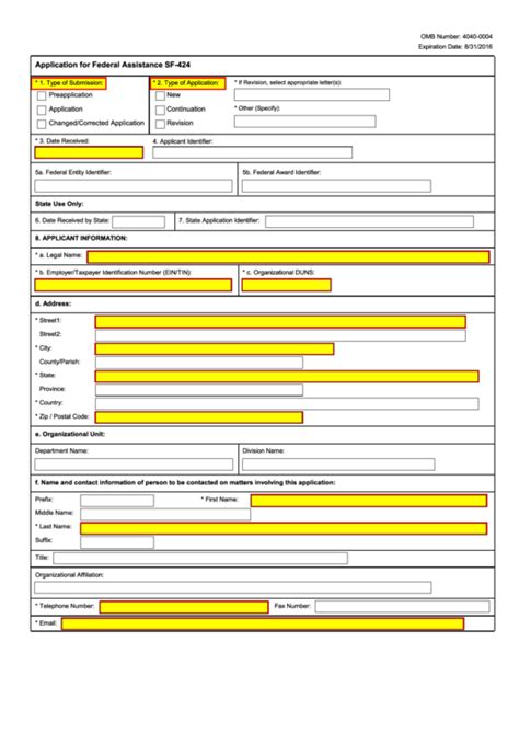 Fillable Form Sf424 Application For Federal Assistance 2016