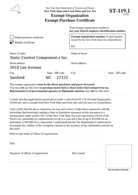 Fillable Form St119.1 Exempt Organization Exempt Purchase