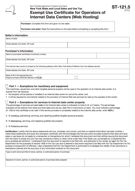 Fillable Form St121.5 Exempt Use Certificate For Operators Of