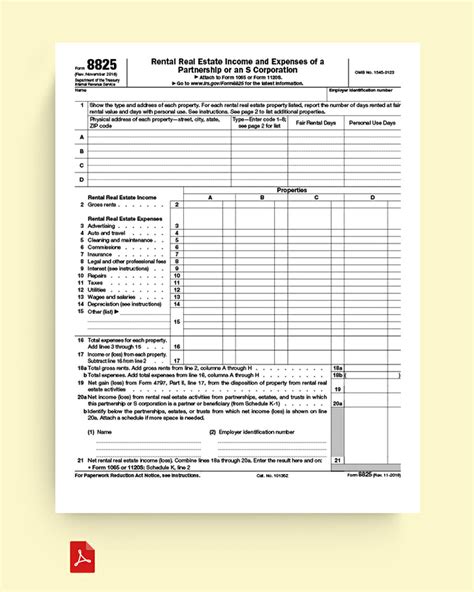 Fillable IRS Form 8825 Printable PDF Sample