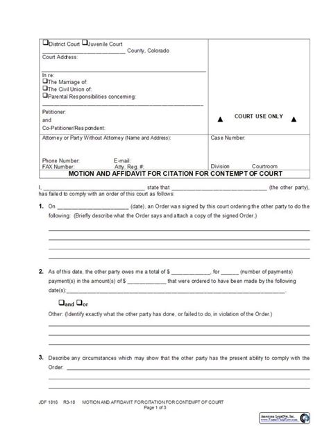 Fillable Motion And Affidavit For Citation For Contempt Of Court