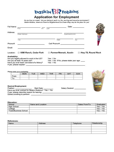 Fillable Online Baskin Robbins Application Form Fill Out and Sign