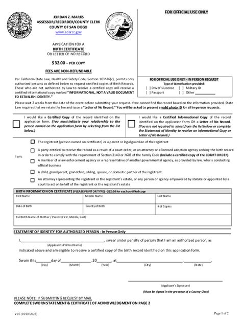 Fillable Online Birth Certificate Application Assessor/Recorder