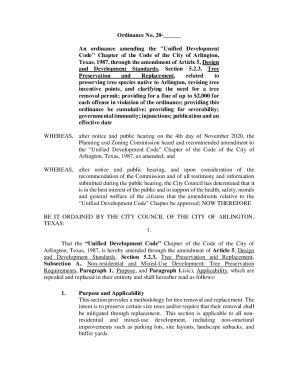 Fillable Online Code" Chapter of the Code of the City of Arlington, Fax