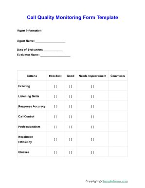 Fillable Online Comprehensive Sample Call Center Quality Monitoring