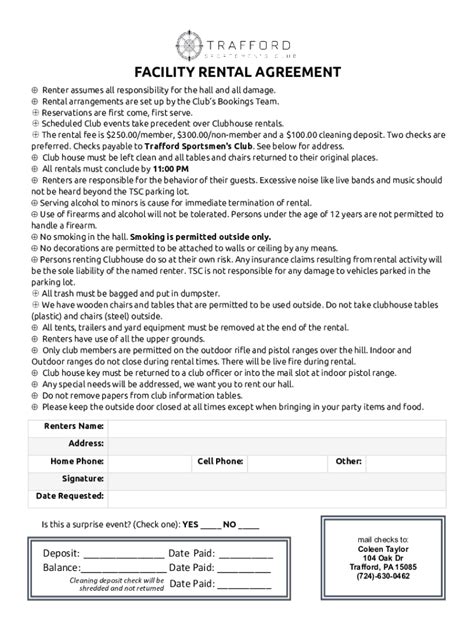 Fillable Online FACILITY USE AGREEMENT Fax