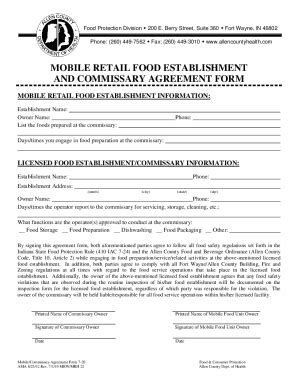 Fillable Online Mobile Unit and Commissary Agreement Form Allen