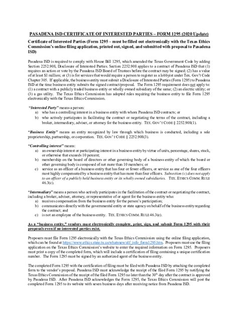 Fillable Online PASADENA ISD CERTIFICATE OF INTERESTED PARTIES Fax