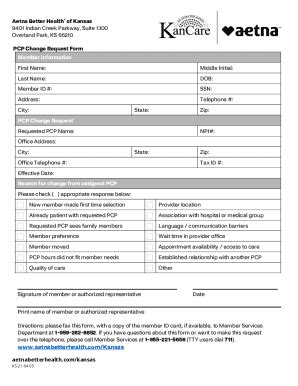 Fillable Online Provider PCP Change Form Request. Accessible PDF Fax