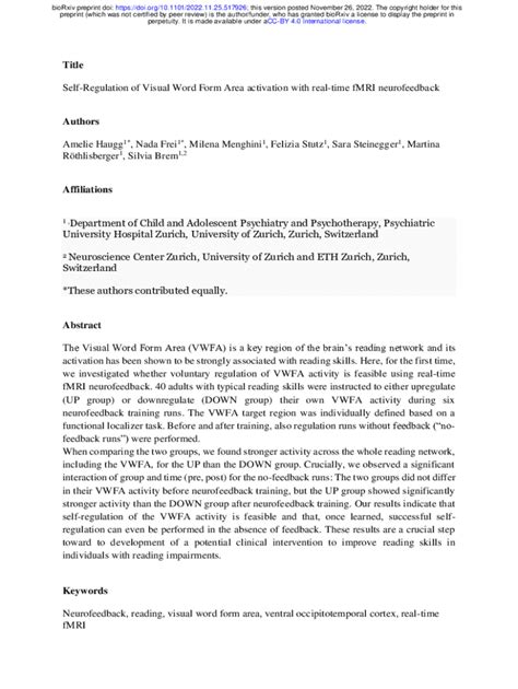 Fillable Online SelfRegulation of Visual Word Form Area activation