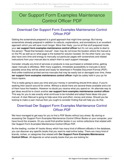Fillable Online nazscm Oer Support Form Examples Maintenance Control