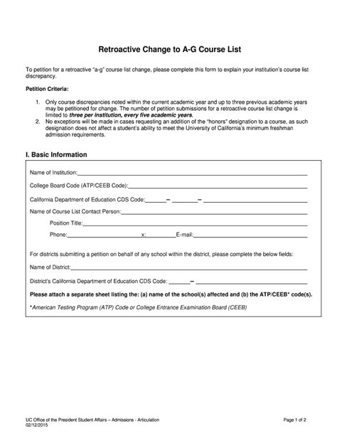 Fillable Online ucop Retroactive Change to A G Course List Fax Email Print pdfFiller