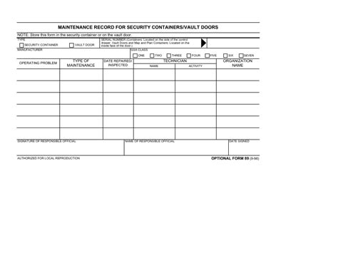 Fillable Optional Form 89 Maintenance Record For Security Containers