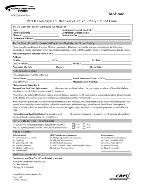 Fillable Part B Overpayment Recovery Unit Voluntary Refund Form 2014