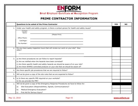 Fillable Prime Contractor Information Form