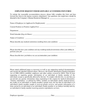 Fillable Reasonable Request Form For Employees