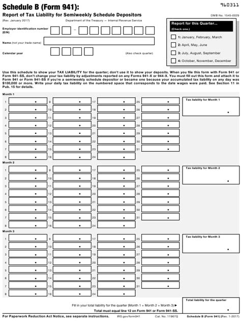 Fillable Schedule B Form 941 Schedule Printable