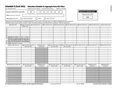 Fillable Schedule R (Form 943) Allocation Schedule For Aggregate Form