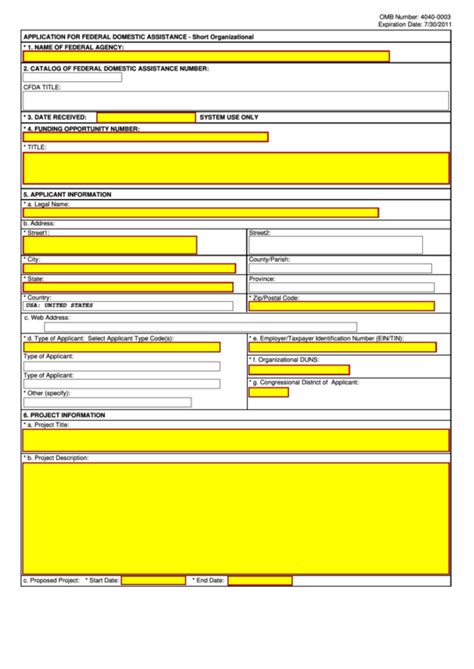 Fillable Standard Form 424 Application For Federal Assistance