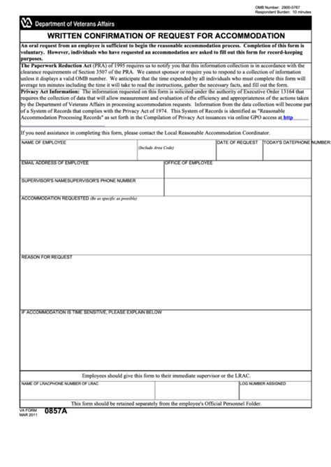 Fillable Va Form 0857a Written Confirmation Of Request For