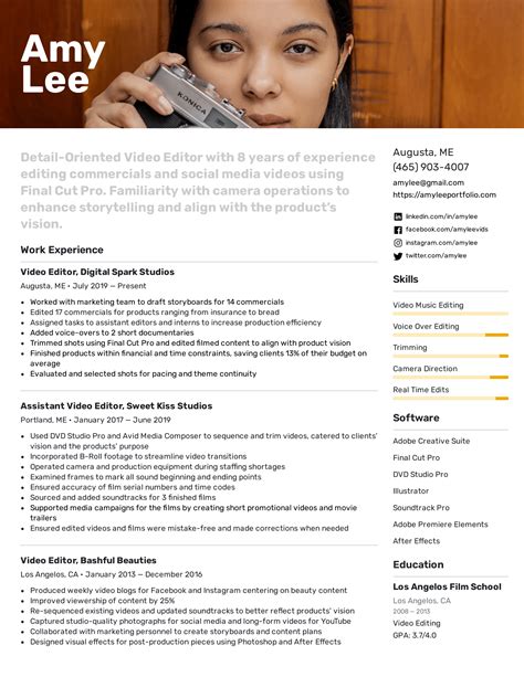 Film And Video Editor Resume Examples Writing Tips 2021 Free Guide
