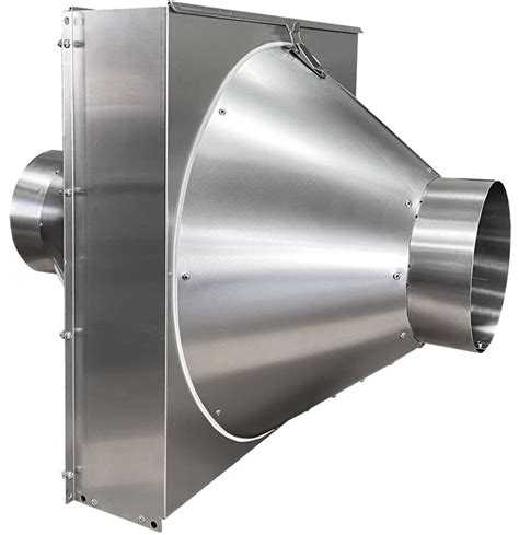 Filter box. A duct filter box for inline fans to circulate fresh air and block dust and odors. Made of steel and aluminum, with a slide lock door and a standard high efficacy filter. 