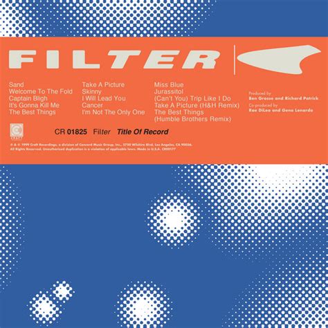 Filter take a picture. Filter - Take A Picture (Official Lyric Video) #Filter #TitleOfRecord Filter "Take a Picture" taken from the 20th anniversary edition of TITLE OF RECORD. Pick up … 