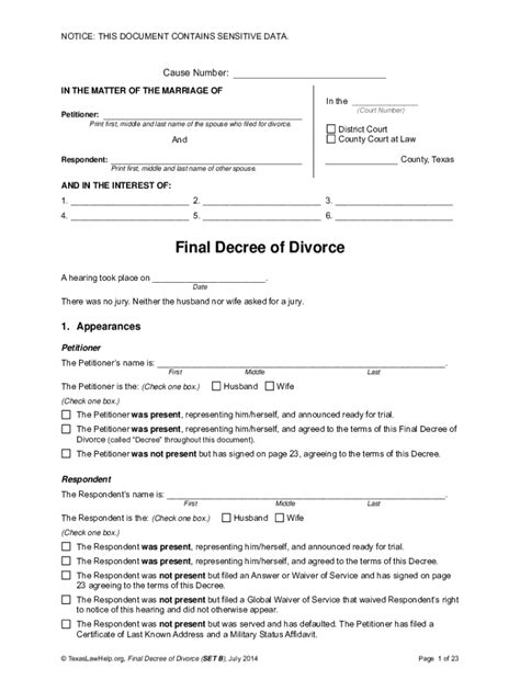 Final Divorce Decree Form Texas