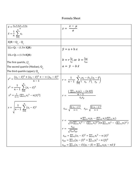 Final Exam Formula Sheet
