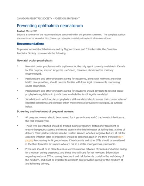 Final Recommendation Statement: Ocular Prophylaxis for …